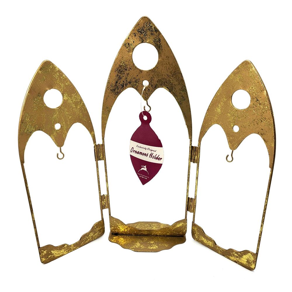 Trifold Gothic Gold Foil Ornament Stand Hanging Display Ornate Metal Holder